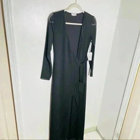 NEW LPA The Label Dress 74 Maxi Wrap Black Wedding Cocktail Georgette Minimalist - Picture 10 of 10